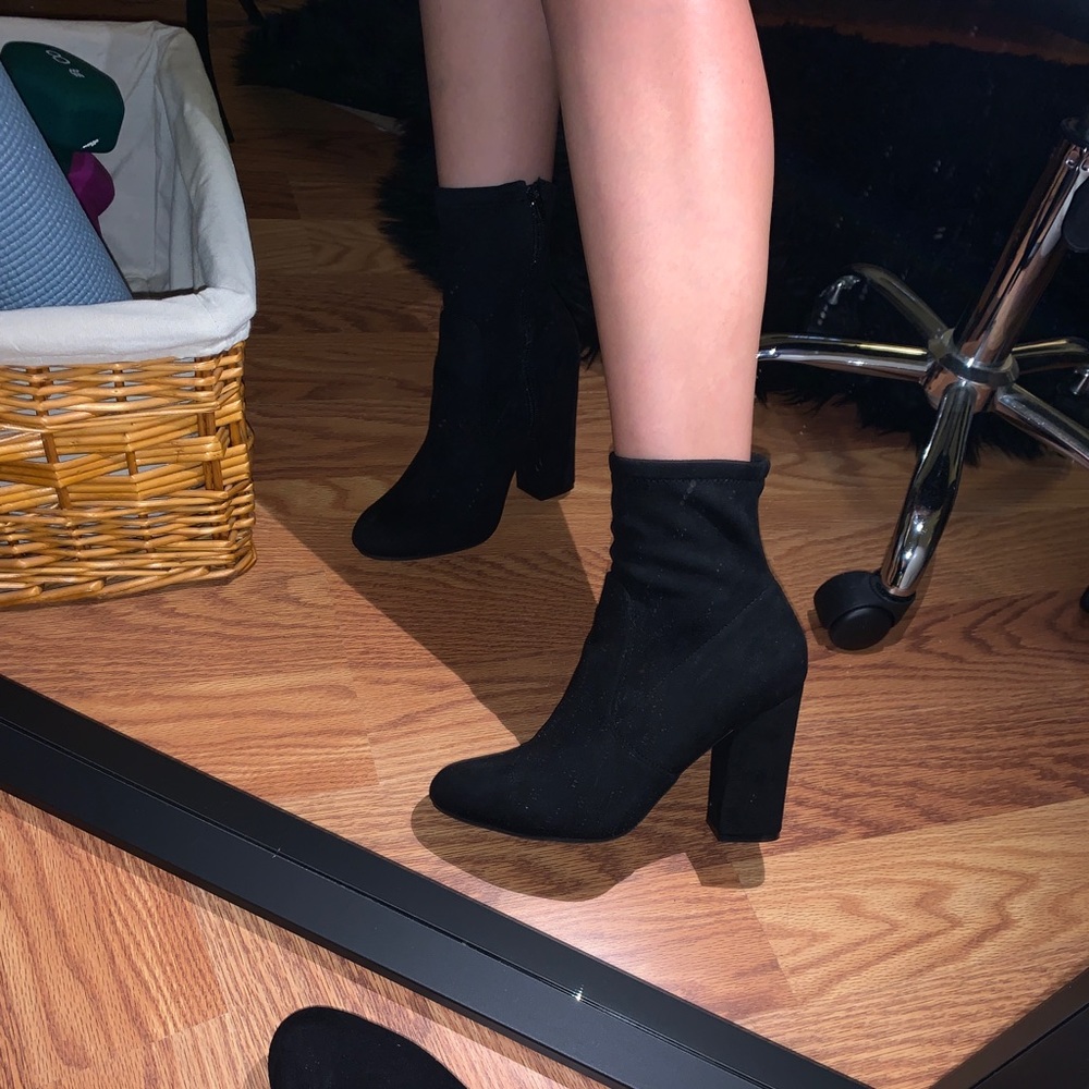 Sock booties black suede fit like a size 8